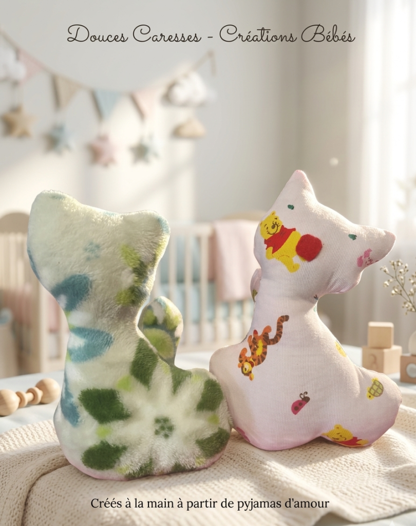 petit chat en tissu vert à fleurs et rose winnie