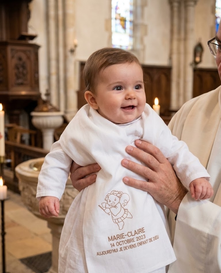 Bébé qui de fait baptiser ,il est porté à bout de bras