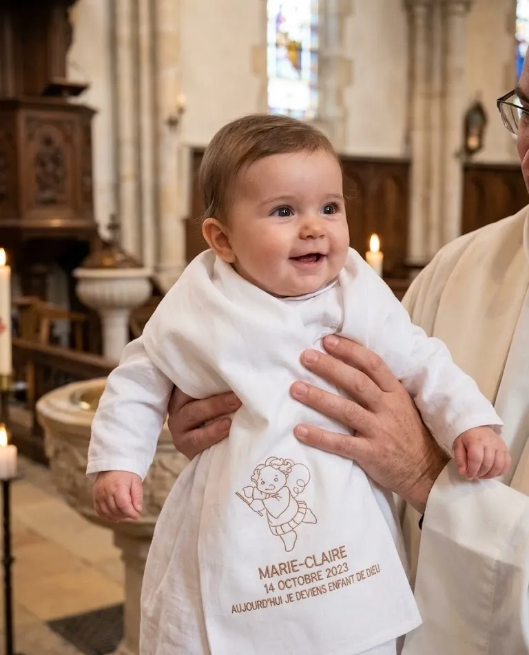 Bébé qui de fait baptiser ,il est porté à bout de bras